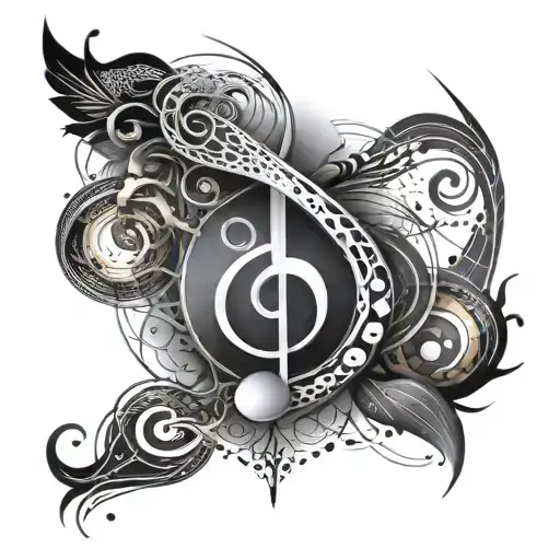 Create A Sleeve Tattoo Featuring Musical Notes Intertwined With Abstract Geometric Shapes
