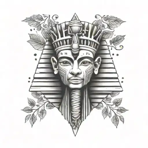 A Pharaoh's Head Adorned With A Crown Made Of Jungle Leaves And Vines