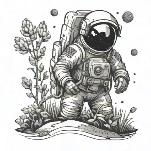 Astronaut Planting A Garden On A Distant Planet Symbolizing Growth And Resilience