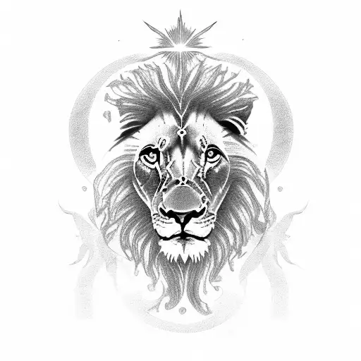 Male Lion In Middle And Sun Rays As Cubs With 4 Children