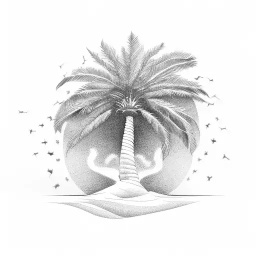 A Palm Tree In Shade With White Lightning Above