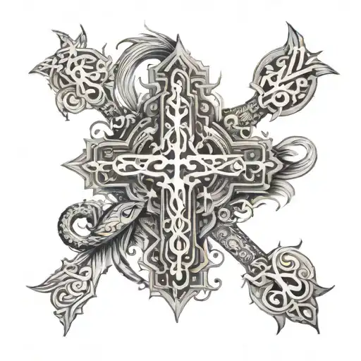 An Intricate Design Incorporating Christian Symbols Like The Cross Or Fish