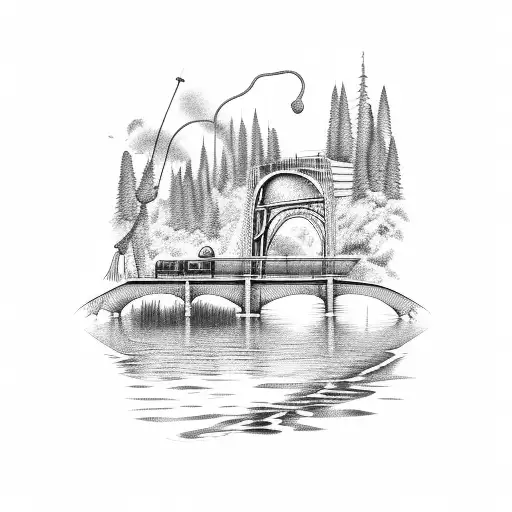 Train Bridge Over Water With Rope Swing