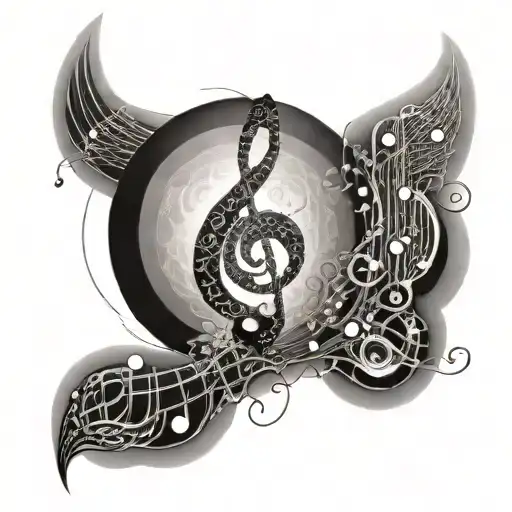 An Intricate Design Combining Music Notes And Underground Symbols