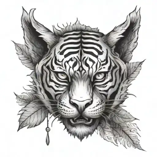 Hanya Mask With Tiger On The Head In Oriental Style