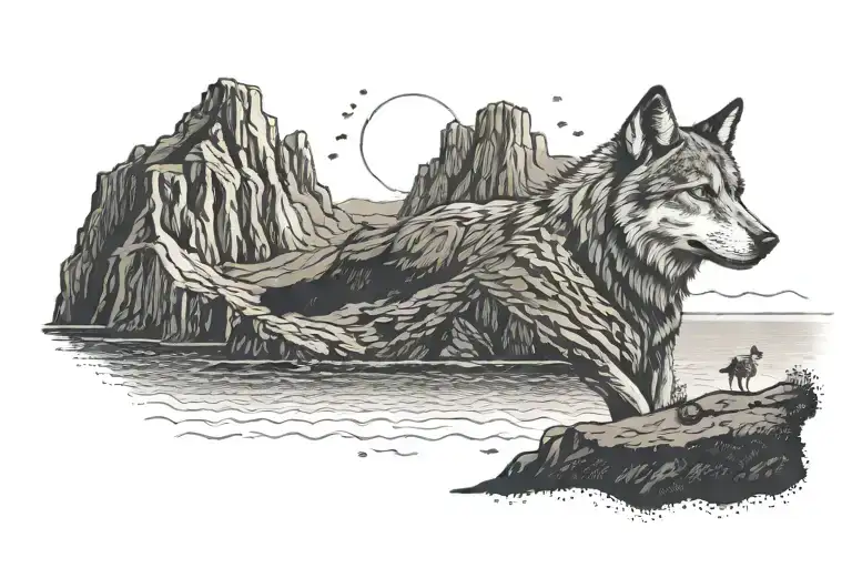 A Cliffs Of Moher Landscape With A Wolf Overlooking The Sea