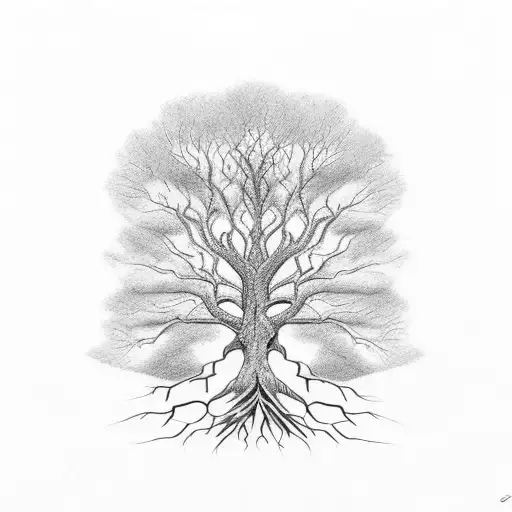 Cree Beadwork Realistic Tree And Deep Roots