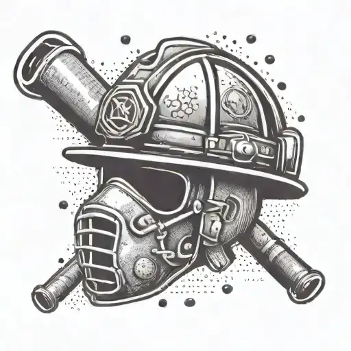 A Firefighter Helmet With Baseball And Hockey Symbols Incorporated Into The Design
