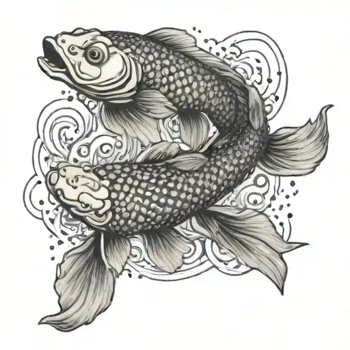 A Koi Fish Swimming Upstream With A Snake Wrapped Around It