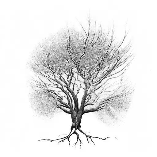 Indigenous Beadwork Realistic Tree And Deep Roots