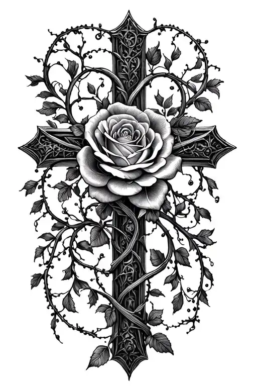 Gothic Rose Vine Wrapped Around A Cross
