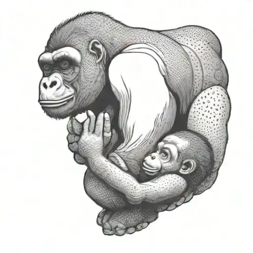 Mother Gorilla Holding Baby Gorilla