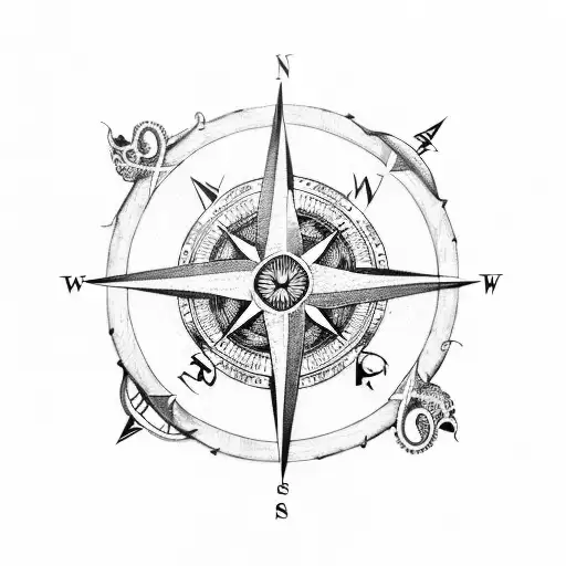 A Compass Rose With Gemini Symbols And Octopus Tentacles