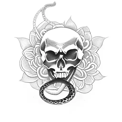 Skull With Snake And Flowers
