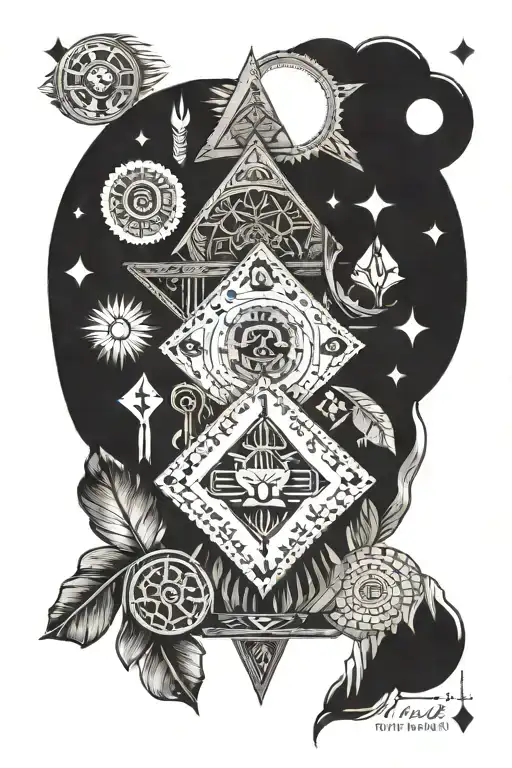 A Table Game Themed Tattoo Featuring Native American Symbols And Motifs