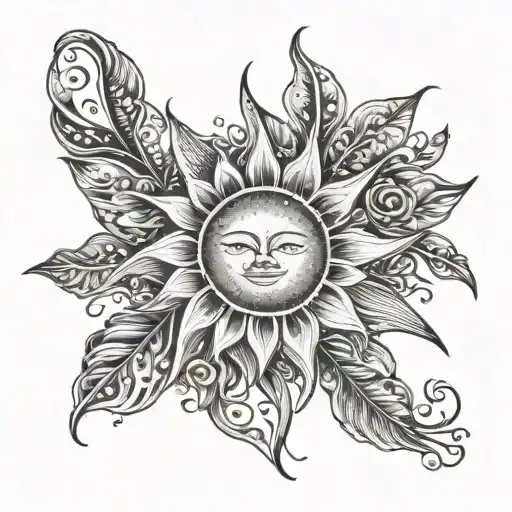 Fine Line Sun And Flowers