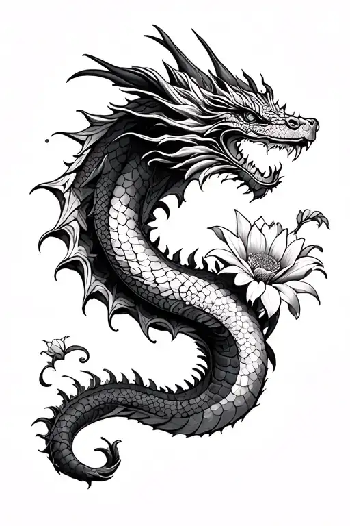 Flower And Dragon Flying