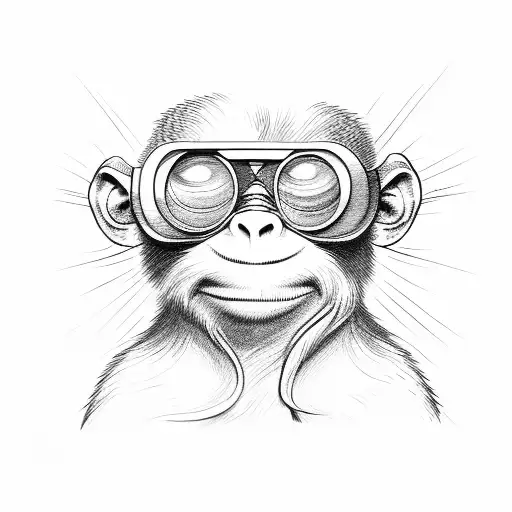 Blind Monkey Wearing Sunglasses And A Walking Cane