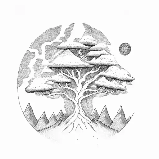 Tree Of Life With Moutains In The Background