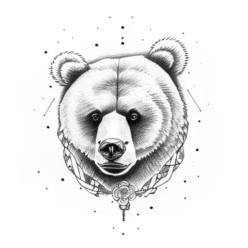 Women With A Baby In Arm With A Bear On Background