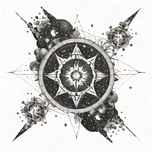 A Cosmic Compass With Intricate Constellations And Galaxies Intertwined In The Design