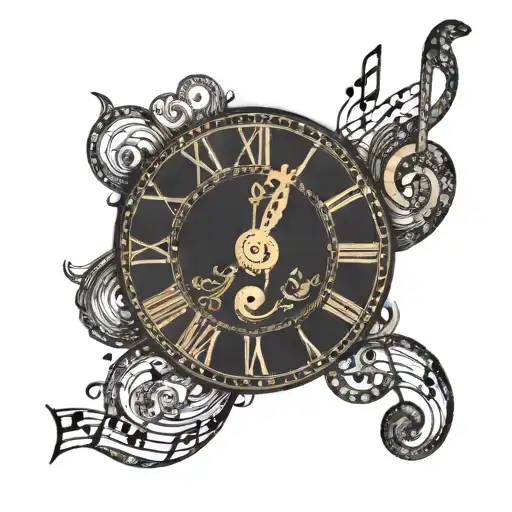 A Clock With Music Notes As Numbers Symbolizing The Passage Of Time And Music