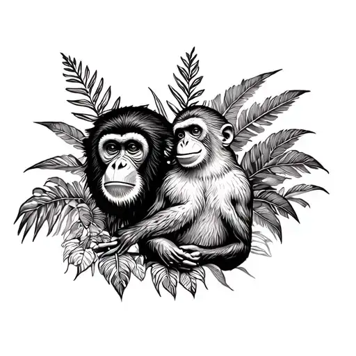 Monkey And Canary In Tropical Plants