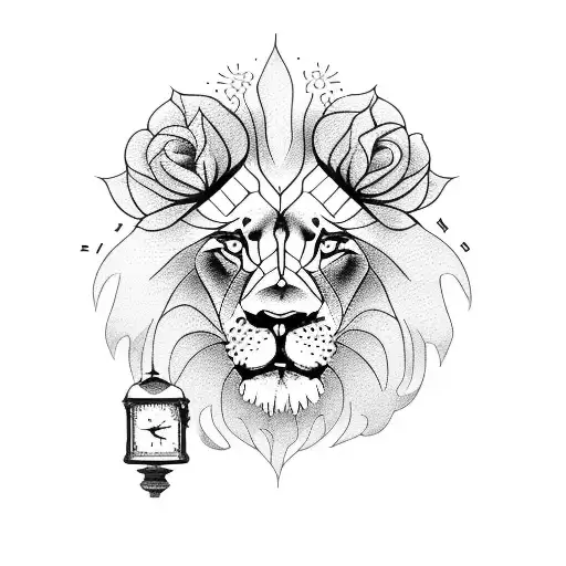 Lion With Clock And Roses