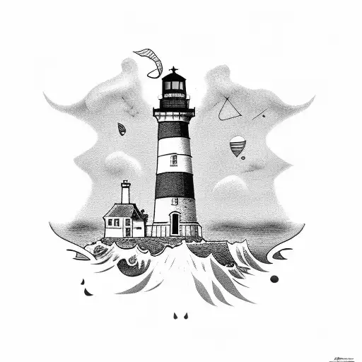 Lighthouse Whit Anchor And Sea In Trouble