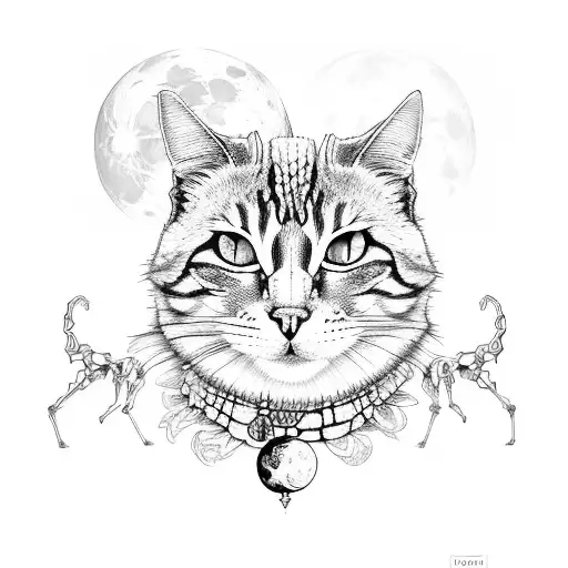 Fullmoon With Skeleton Cat And Alive Cat