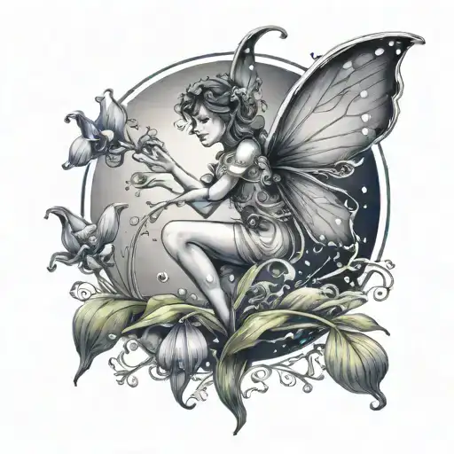 Mystical Bluebell Fairy Holding A Bluebell Standing On Water