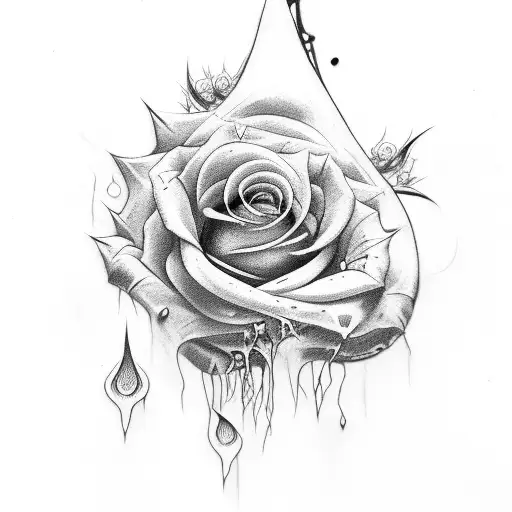 Rose With Thorns And Vines Dripping Blood