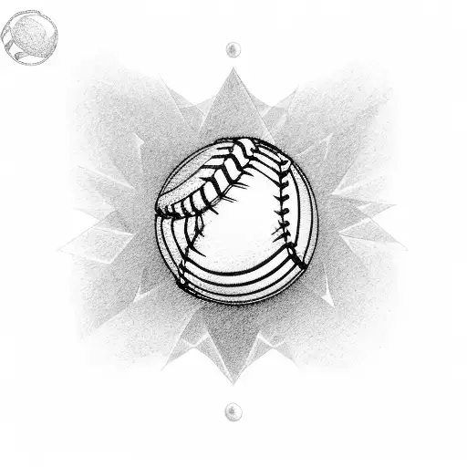 A Baseball With The Japanese Symbol For Strength In A Dotwork Style