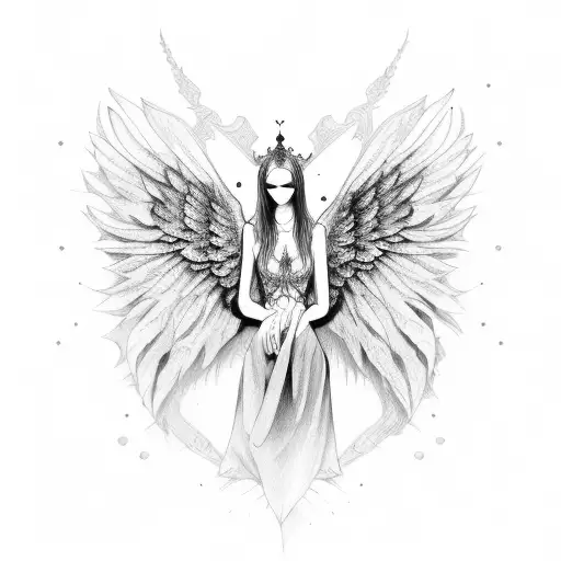 Fallen Angel Woman Wearing A Veil