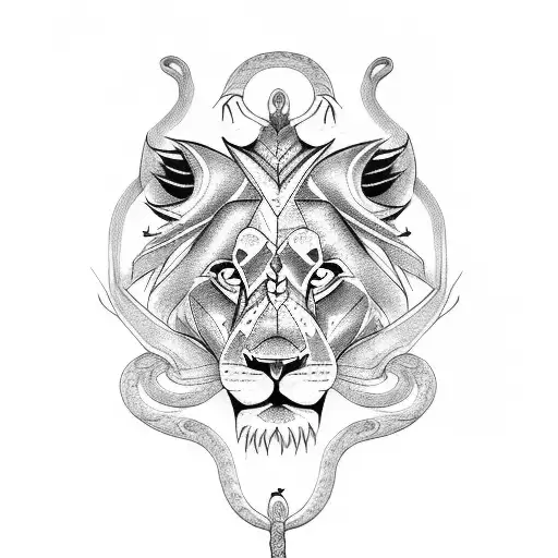 Design A Tattoo That Represents The Strength Of A Lion And A Snake