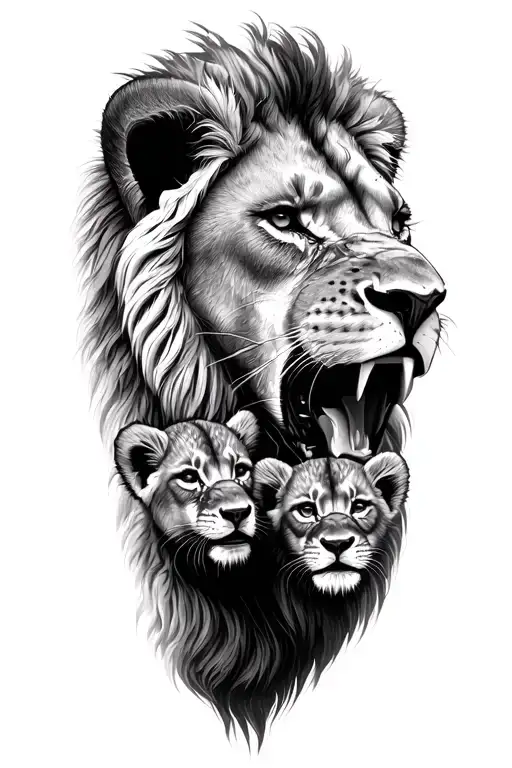 Lion Roaring Lion's Head With 3 Cubs Face Only Me When Im