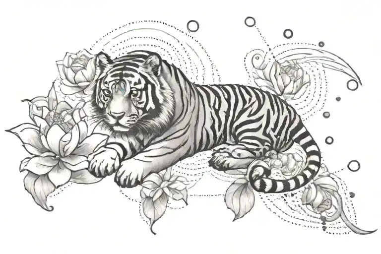 Tiger Morning From A Lotus Flower With Planets