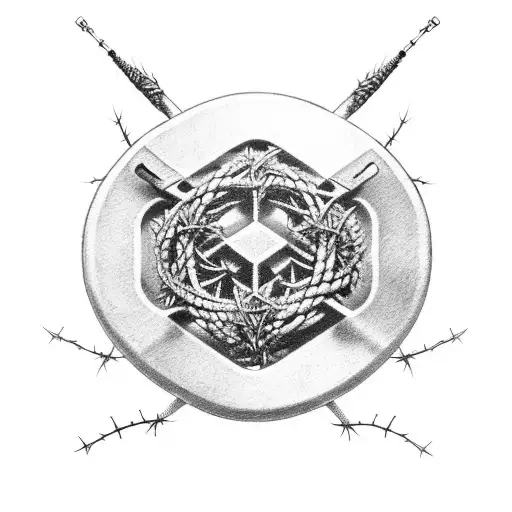 An Intricate Design Of A Dumbbell Intertwined With A Crown Of Thorns