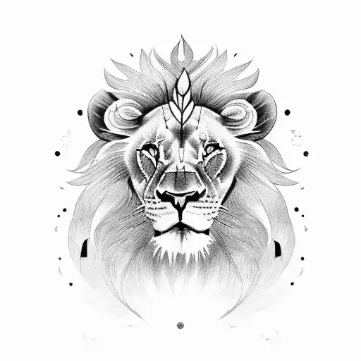 Female Lion With Flowers And