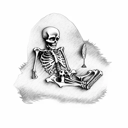 Skeleton Laying Against A Tree With A Book In His Hands
