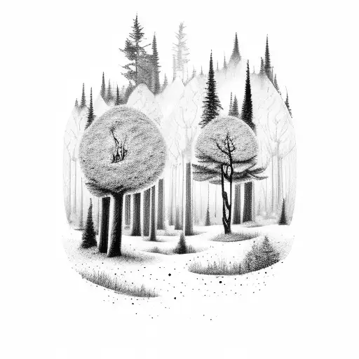 A Dark And Mysterious Forest Landscape With Hidden Sad Faces