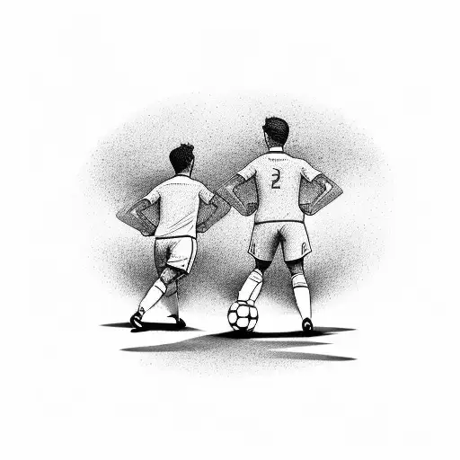 Two Soccer Players Standind Talking To Each Other Back Angle