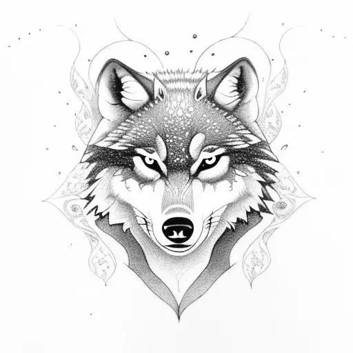 A Wolf With With Red Eyes In A Dark Forest With Half Moon And River Flowing