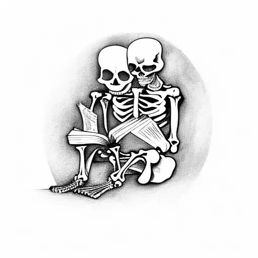 Skeleton Sitting With His Knees Up Reading A Book Against Atree