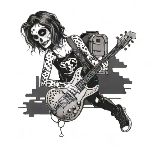 A Grungy Girl With A Skull-shaped Purse And A Guitar In A Dark Alley