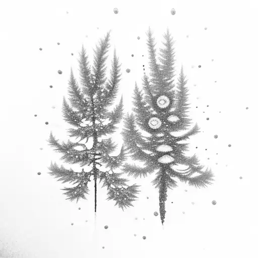 A Black Spruce Tree Surrounded By Intricate Dotwork Patterns