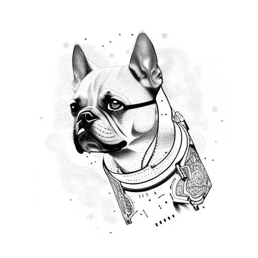 A Dotwork Tattoo Of A Dog Surrounded By Sketches Of Video Game Controllers