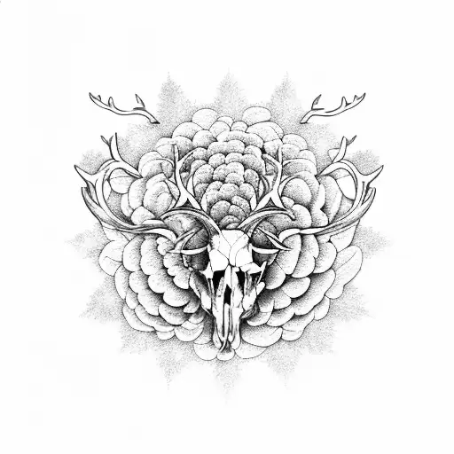 Chrysanthemum And Iris And Deer Skull