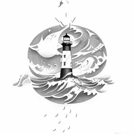 A Lighthouse Emitting Musical Waves With A Whale Jumping Over It