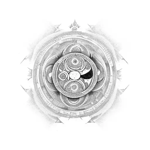 Incorporate A Yin Yang Symbol With Symbols From The Wheel Of Time Series In A Dotwork